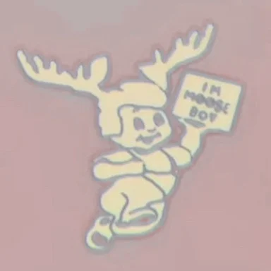 Moose Boy character illustration holding an 'I AM MOOSE BOY' sign - the famous silicon graffiti mascot found in Nokia 5190 chips